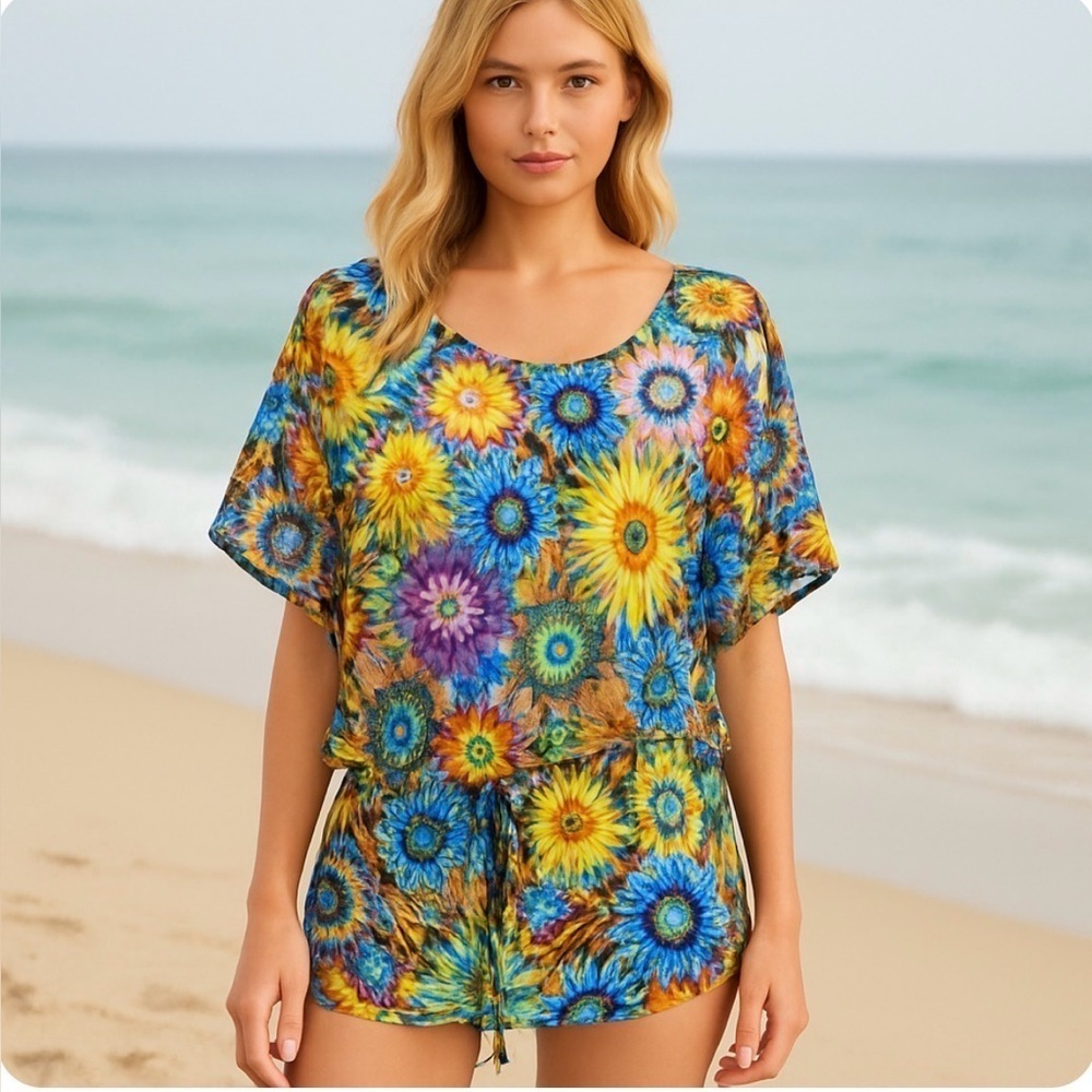Luli Fama Cabana Mini Dress Swimsuit Coverup size Small flower power print